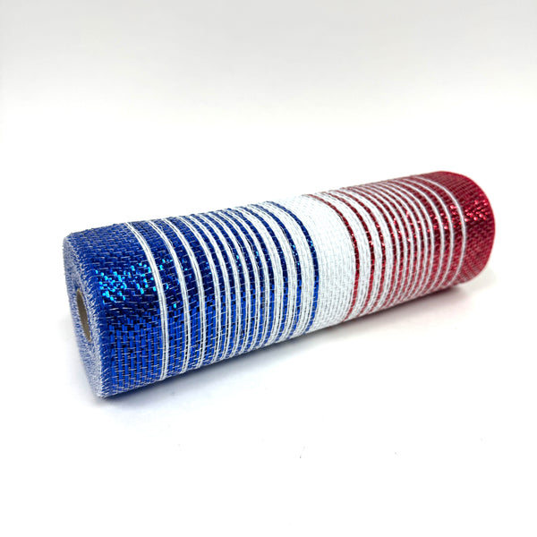 Red White and Blue Metallic Ombré Deco Mesh - 10 Inch x 10 Yards