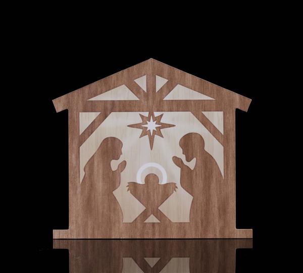 10.5 Inch L x 9.5 Inch H - Nativity Scene Sign - Brown Natural White BBCrafts.com