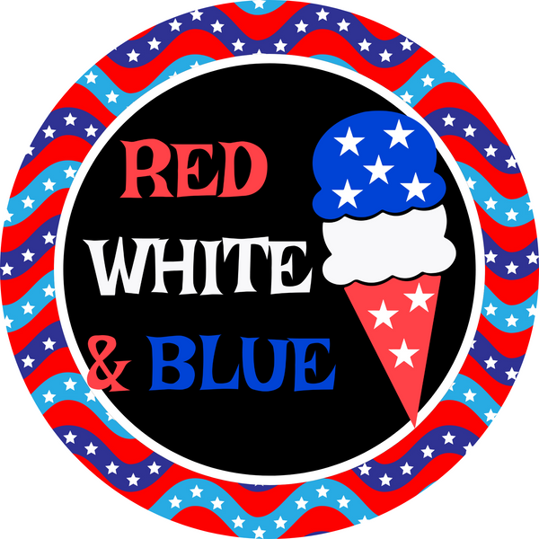 Red White & Blue Ice Cream Cone Metal Sign: Made In USA