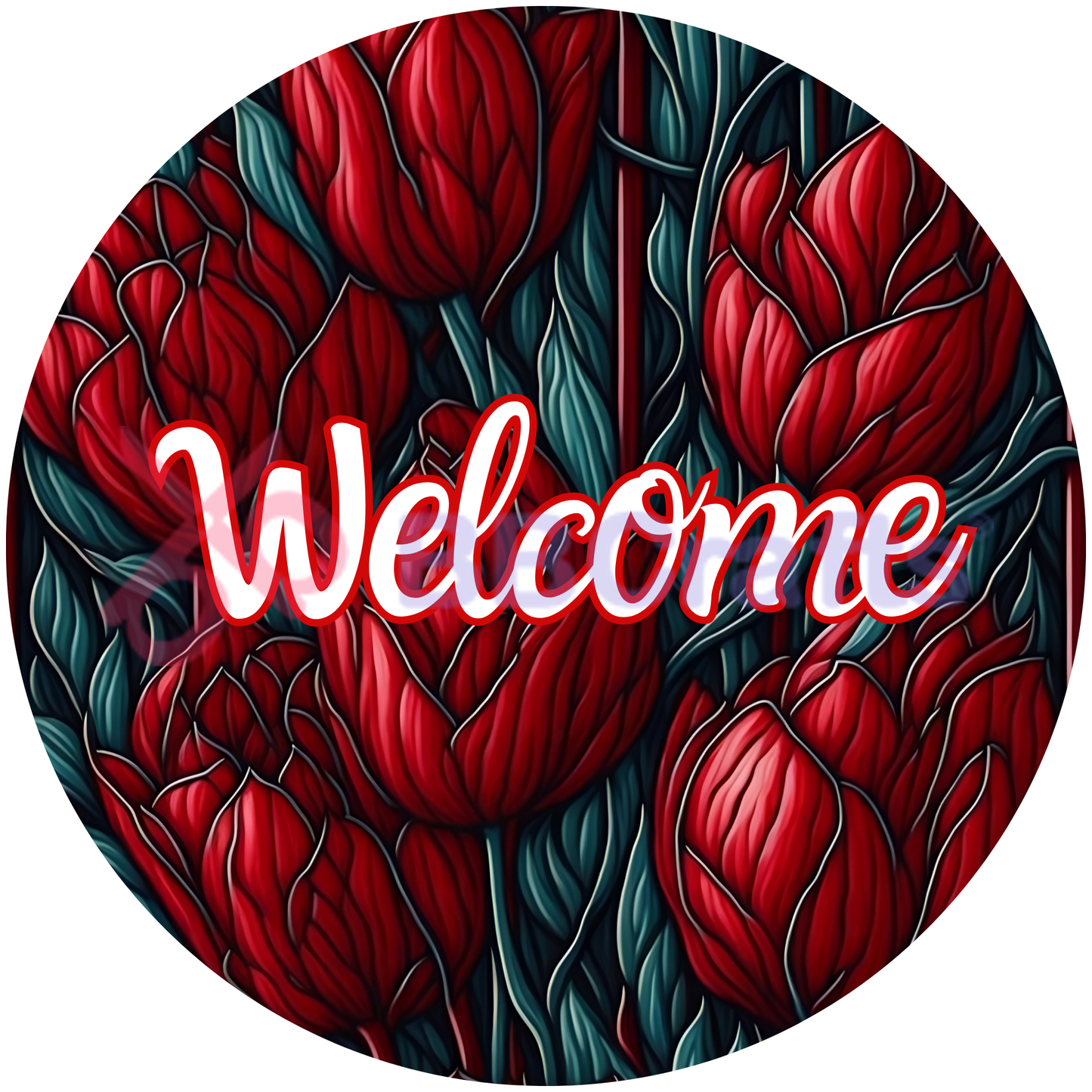 Welcome Red Flower Metal / Vinyl Sign - Made in USA