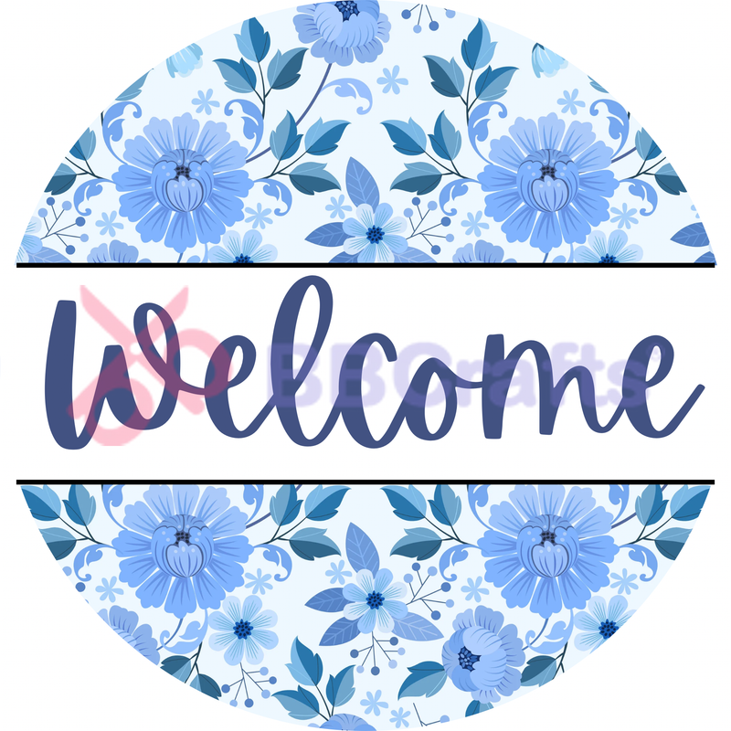 Welcome Blue Flower Metal Sign - Made In USA