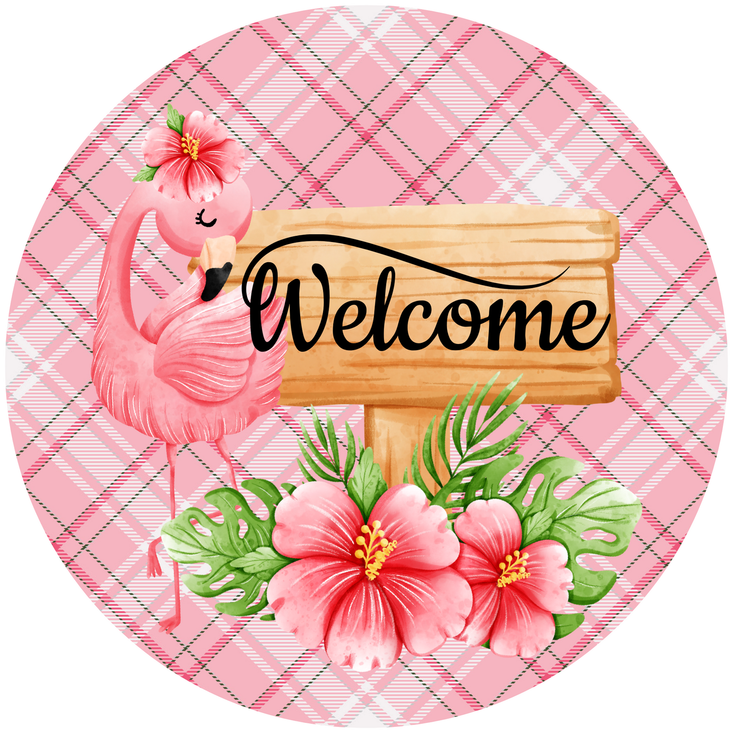 Pink Flamingo Welcome Metal / Vinyl Sign - Made in USA