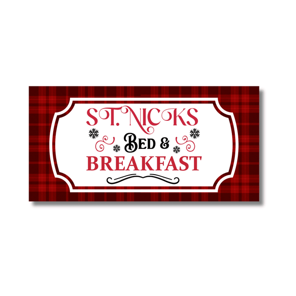 12 Inch X 6 Inch Rectangular Metal Sign: ST.NICKS RED & BREAKFAST - Wreath Accents - Made In USA BBCrafts.com