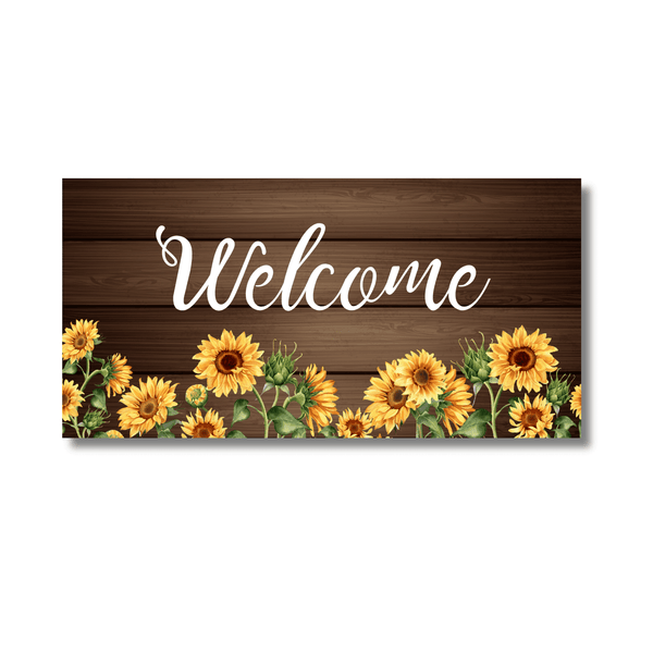 12 Inch X 6 Inch Rectangular Metal Sign: SUNFLOWER WELCOME SIGN - Wreath Accents - Made In USA BBCrafts.com