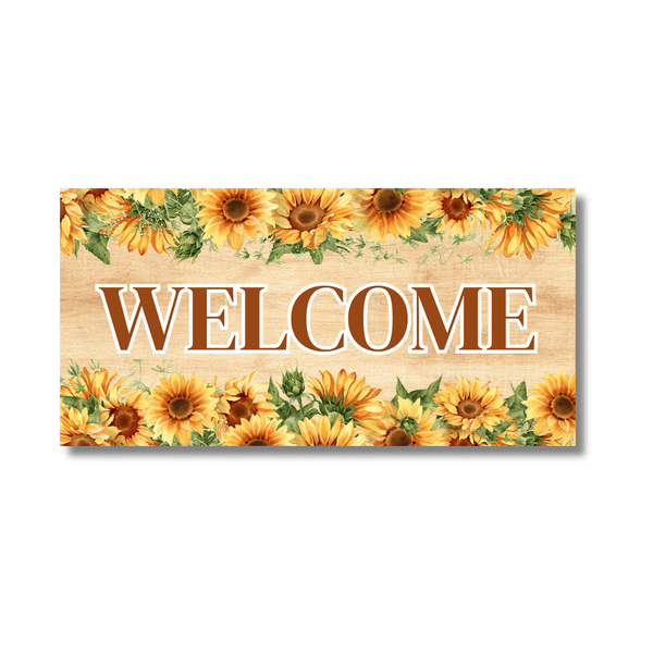 12 Inch X 6 Inch Rectangular Metal Sign: SUNFLOWER WELCOME - Wreath Accents - Made In USA BBCrafts.com