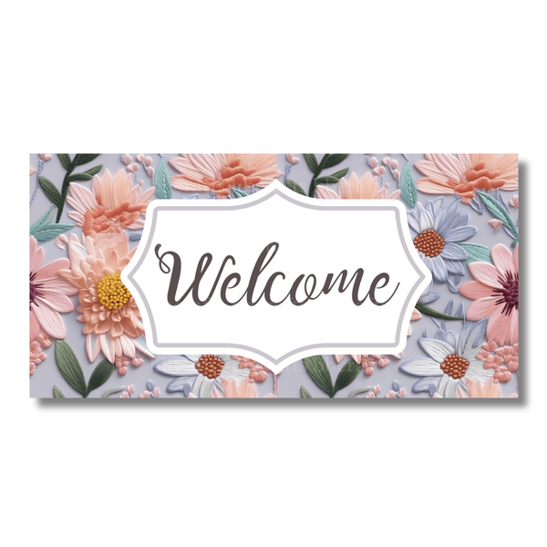 12 Inch X 6 Inch Rectangular Metal Sign: WELCOME SIGN - Wreath Accents - Made In USA BBCrafts.com