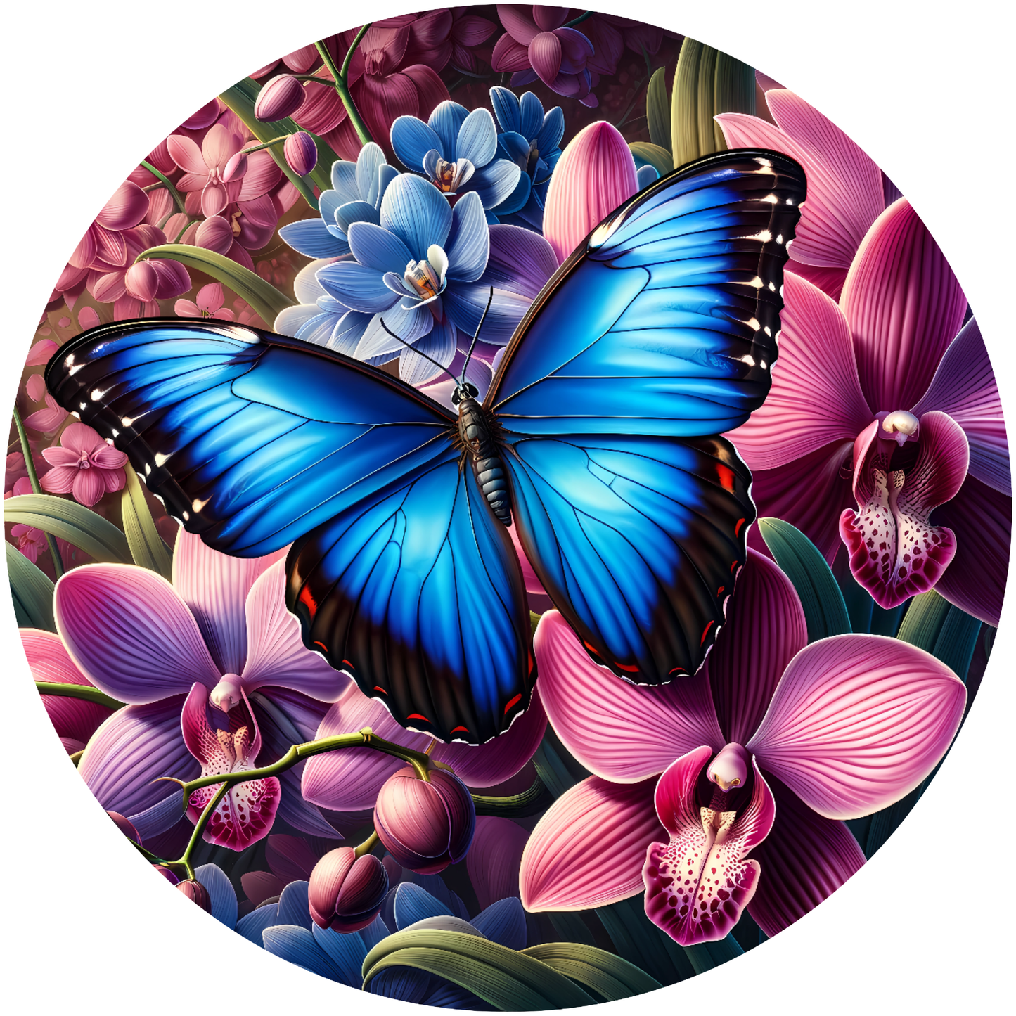 Blue Morpho Butterfly on Flowers Metal / Vinyl Sign - Made in USA