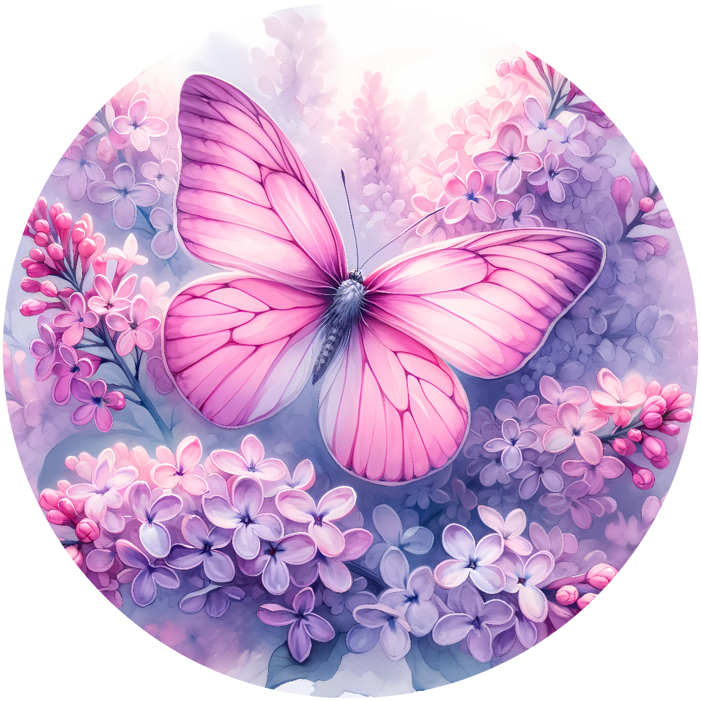 Pink Butterfly on Purple Flowers Metal / Vinyl Sign - Made in USA