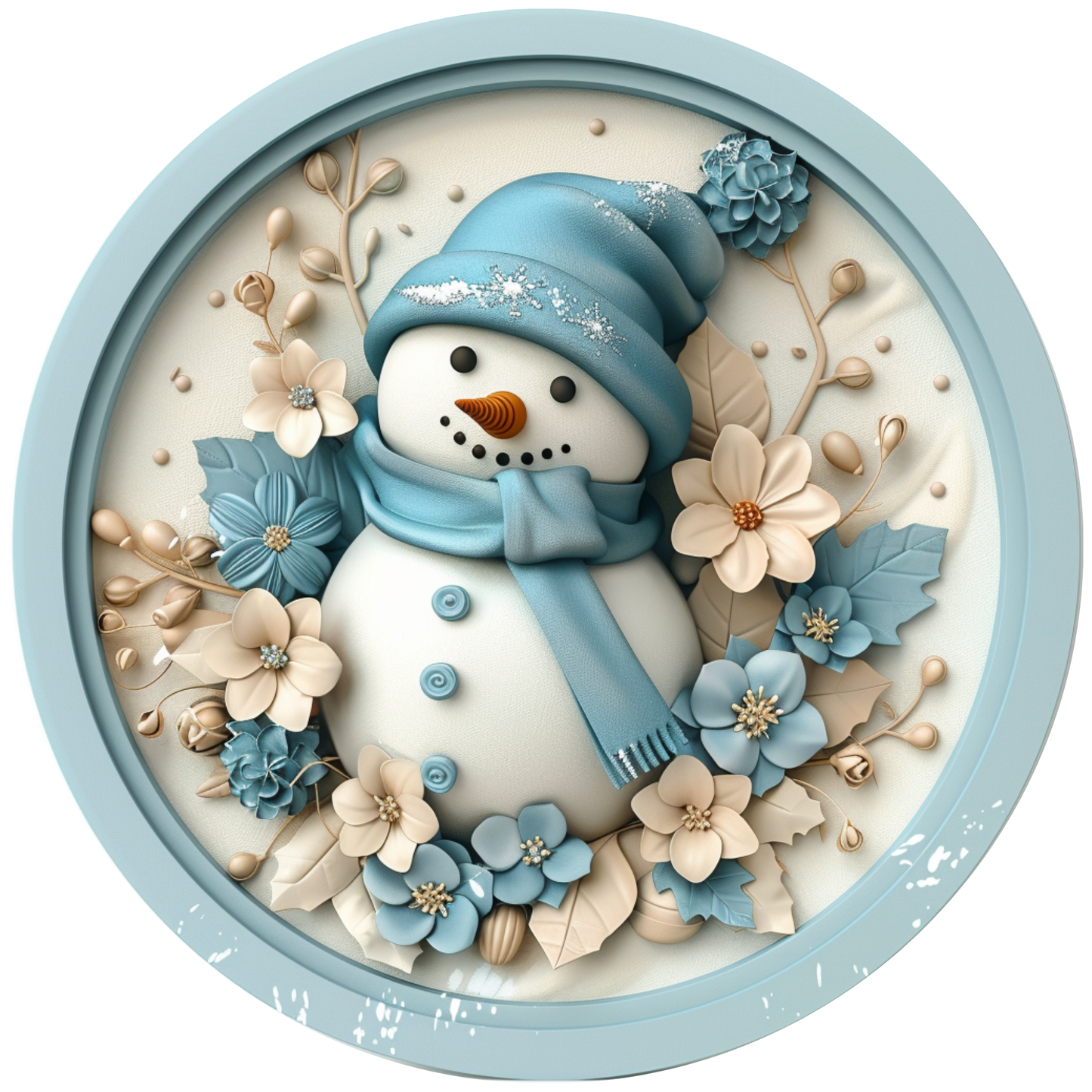 Snowman with Clay Flowers Metal / Vinyl Sign - Made in USA