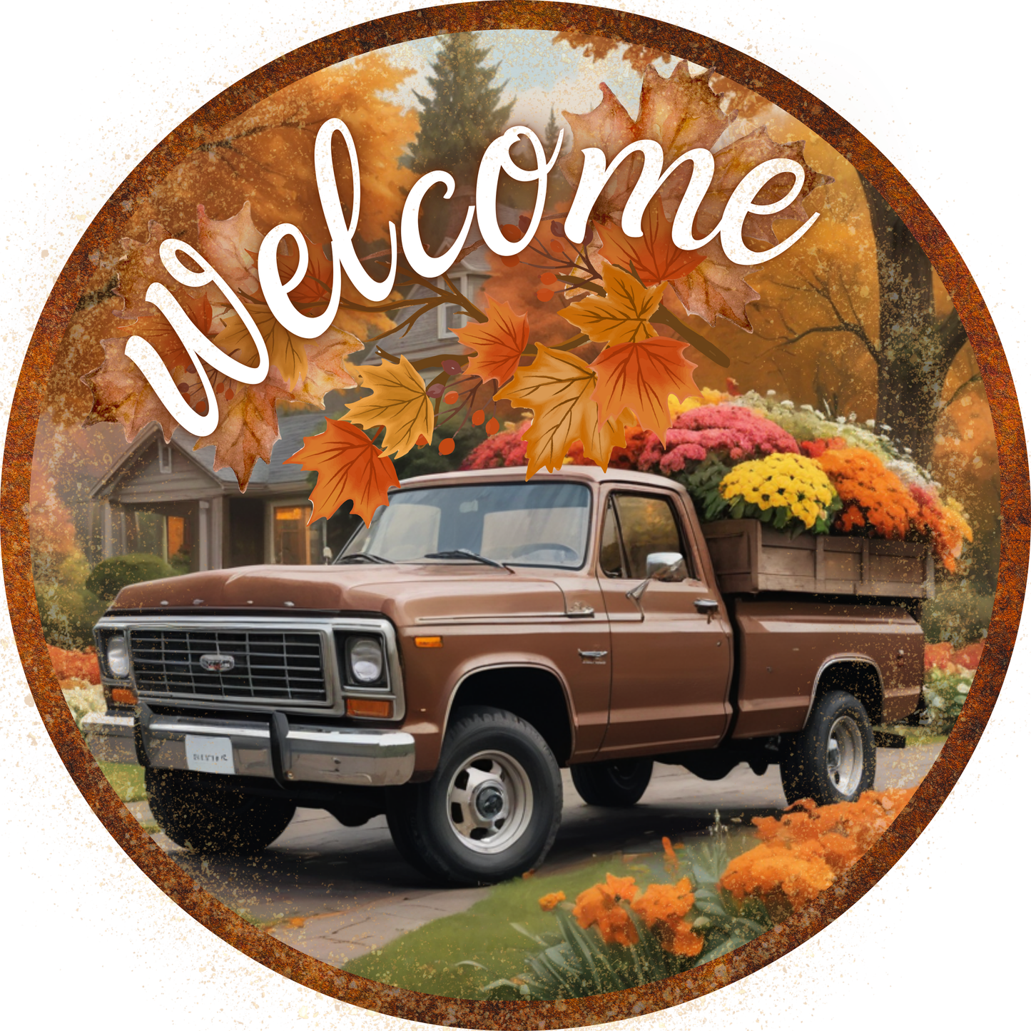 Fall Welcome with Flower Bloom Metal / Vinyl Sign - Made in USA