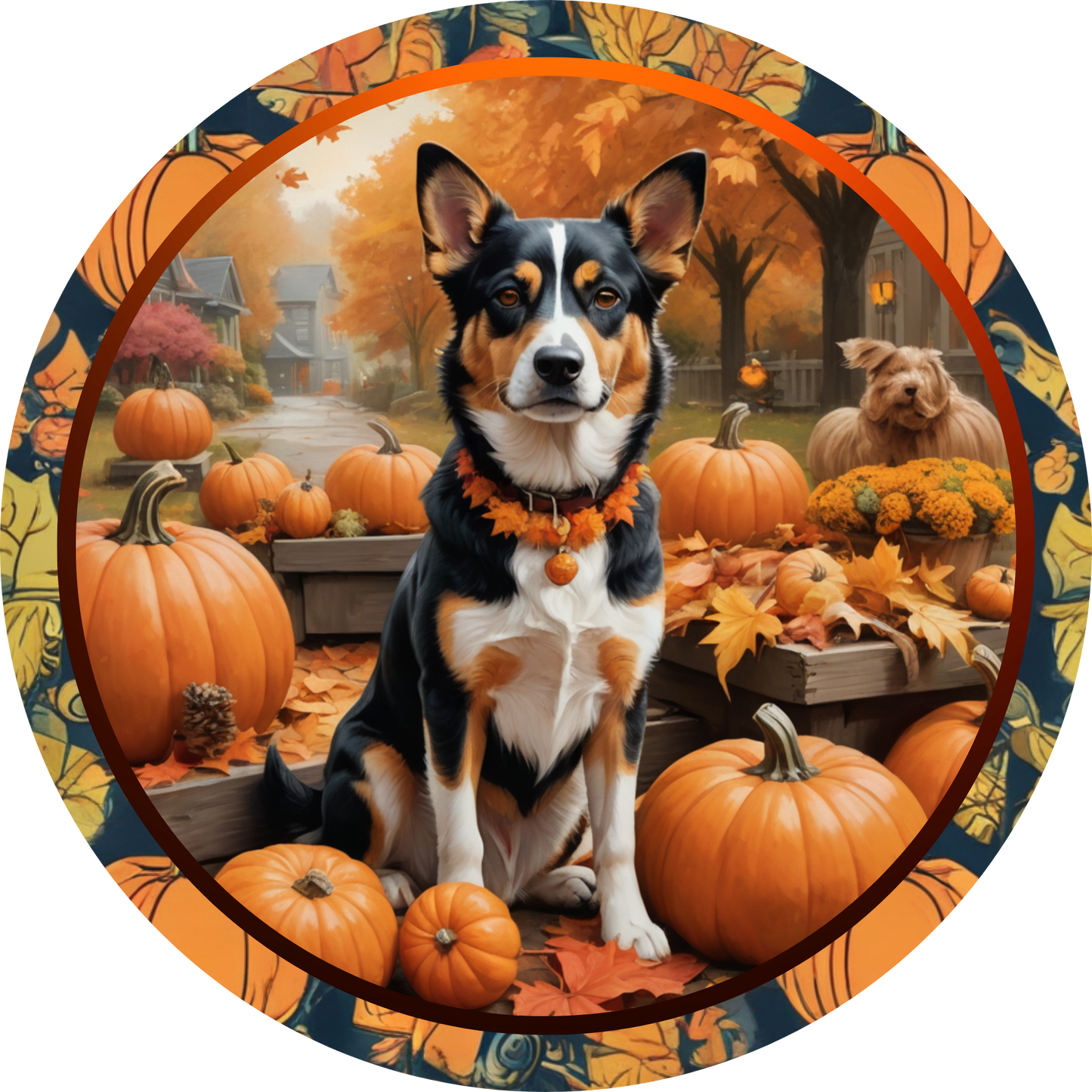 Dog and Pumpkins Metal / Vinyl Sign - Made in USA