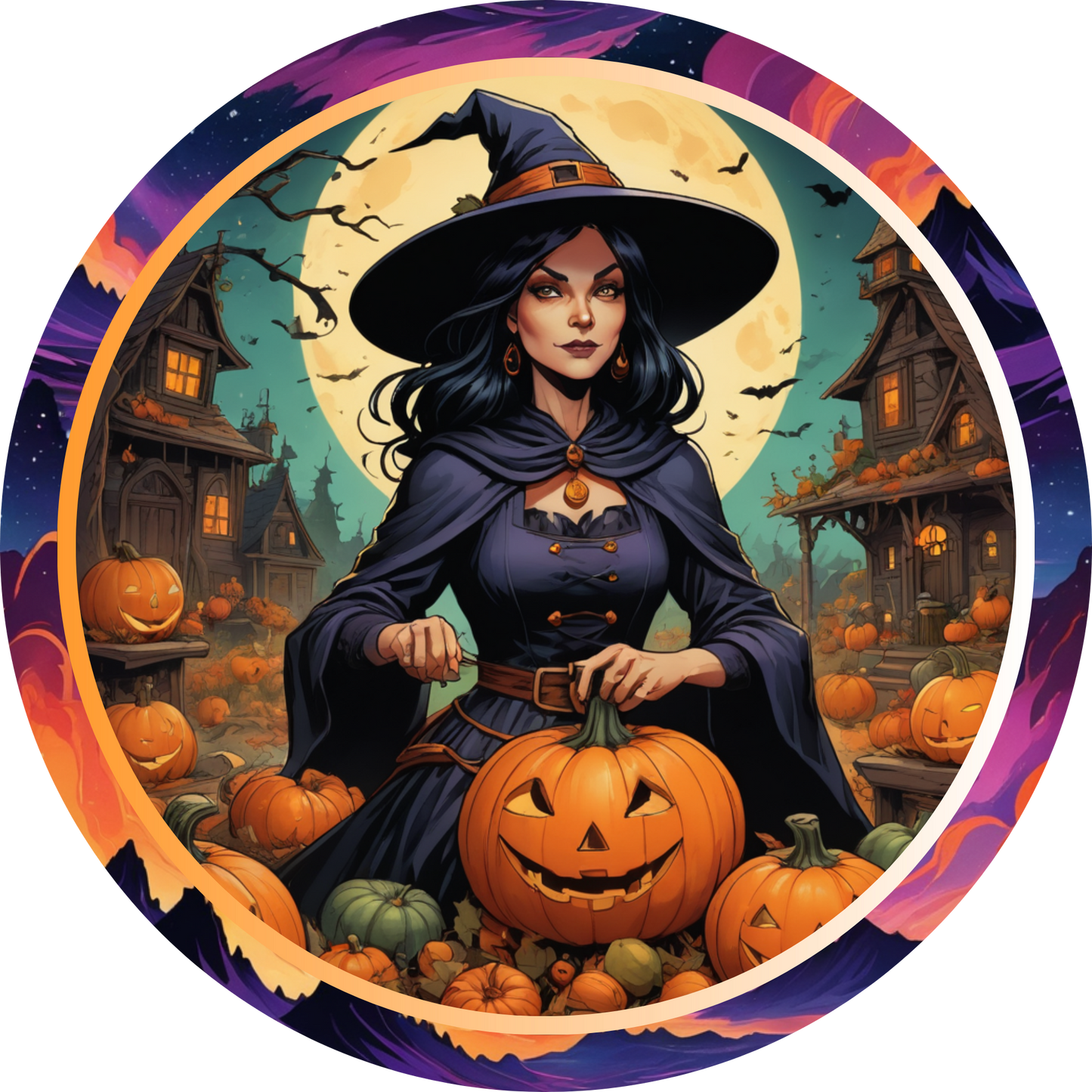 Witch & Pumpkins Metal / Vinyl Sign - Made in USA