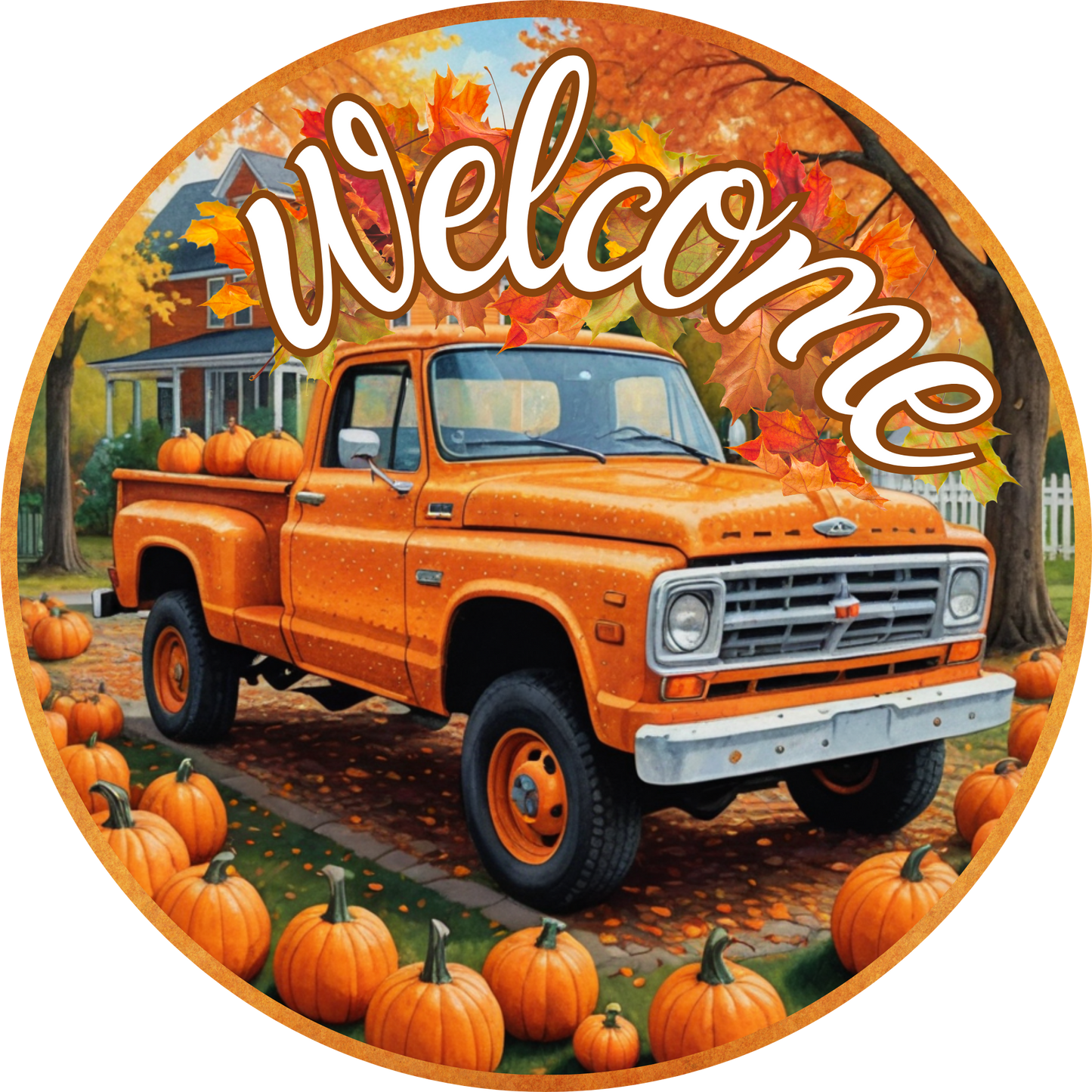 Welcome Pumpkin Patch Pickup Truck Metal / Vinyl Sign - Made in USA