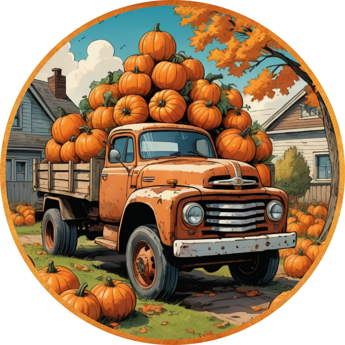 Welcome Pumpkin Patch Pickup Truck Metal / Vinyl Sign - Made in USA