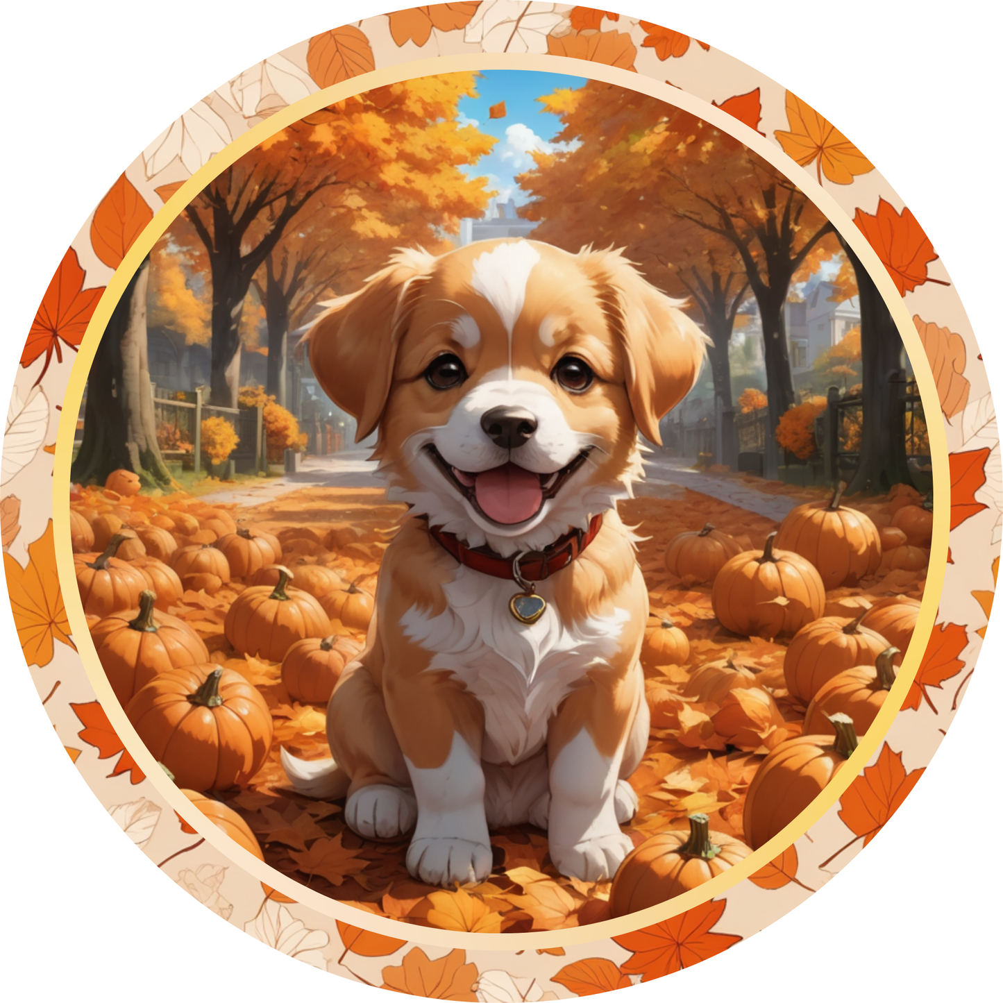Puppy in a Patch of Pumpkins Metal / Vinyl Sign - Made in USA