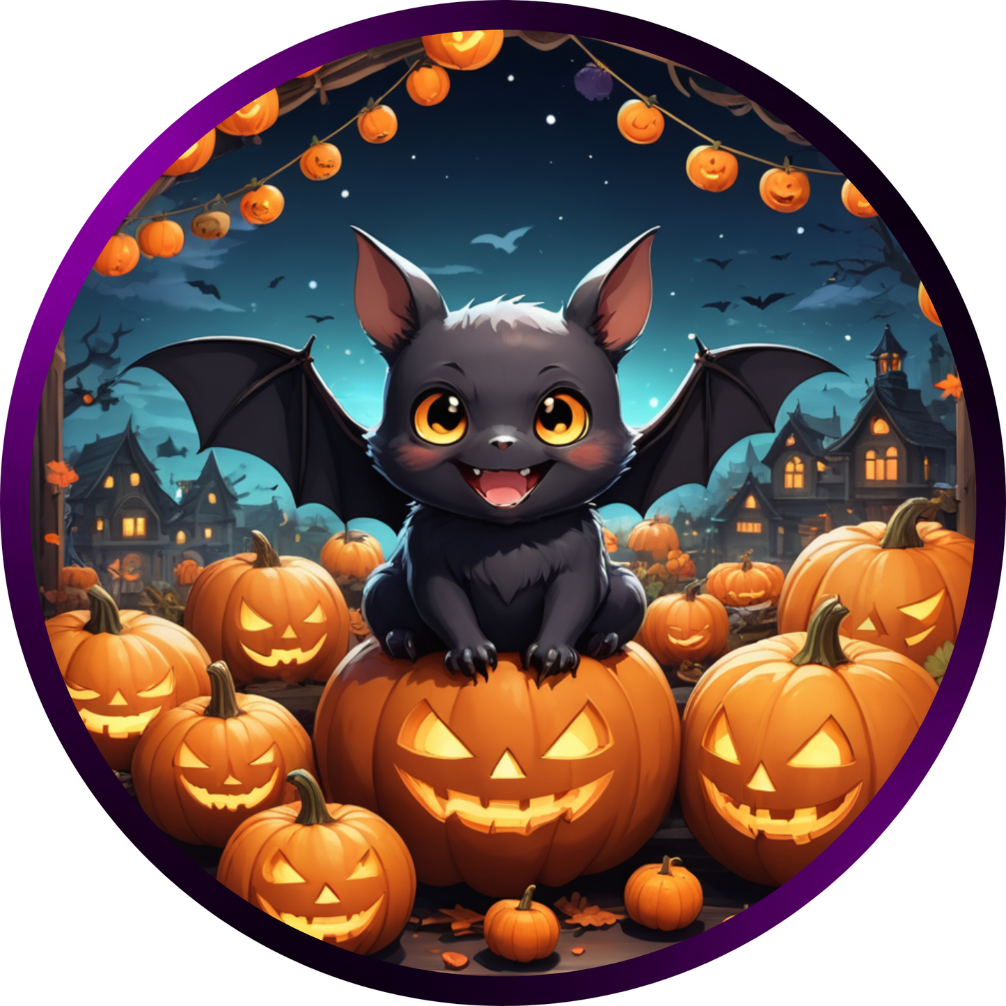 Cute Bat on a Pumpkin Patch Metal / Vinyl Sign - Made in USA