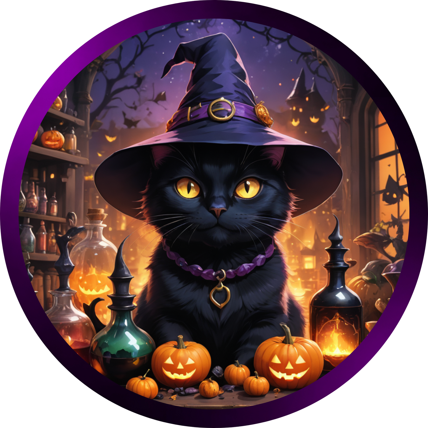 Witchy Cat Halloween Metal / Vinyl Sign - Made in USA