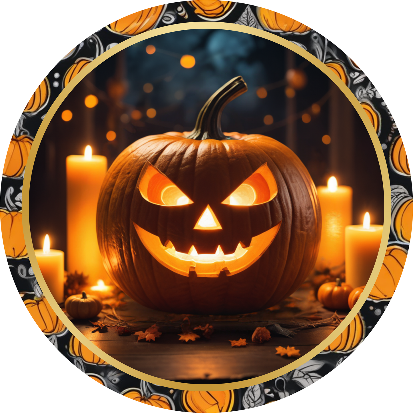 Halloween Jack O' Lantern with Candles Metal / Vinyl Sign - Made in USA