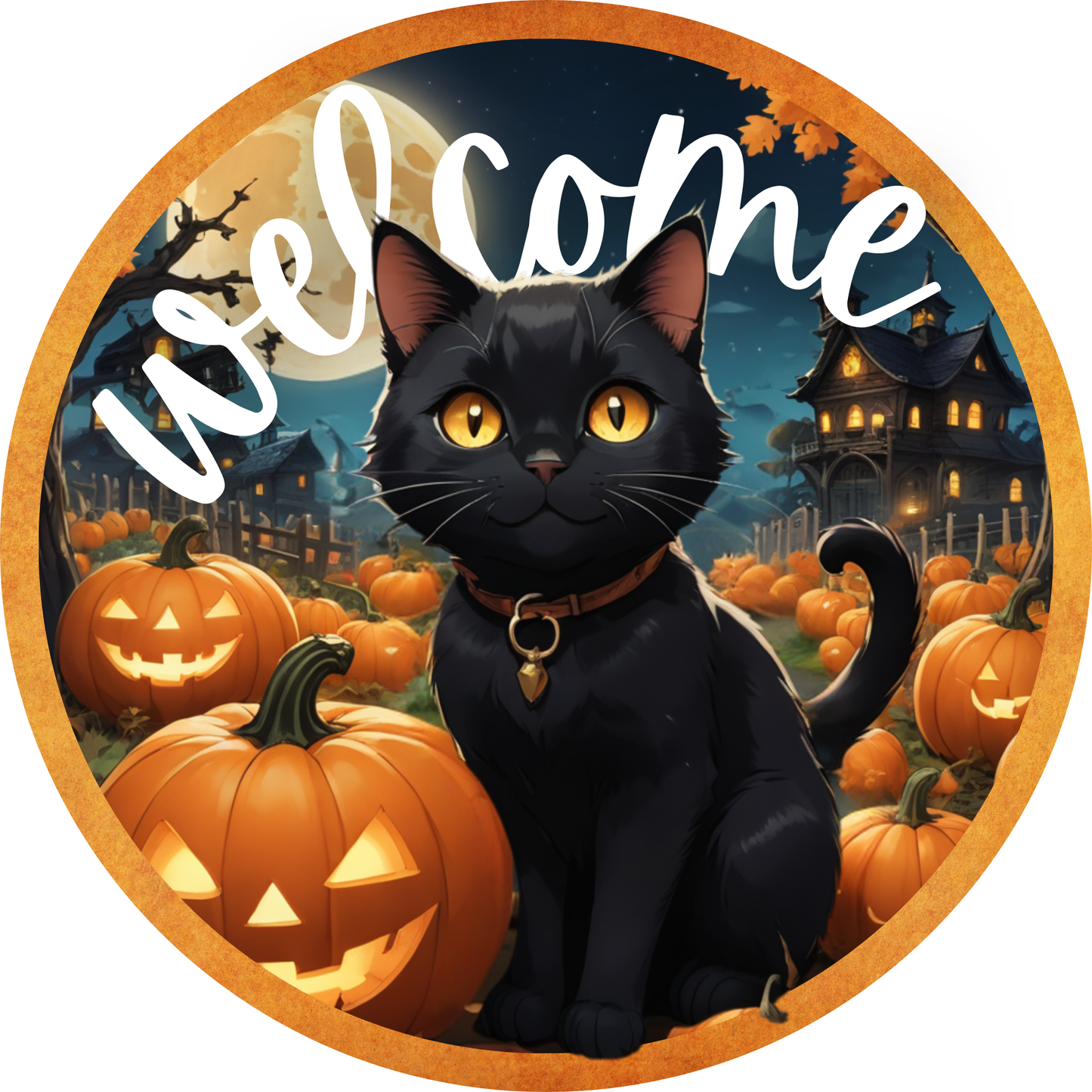 Spooky Cat Greeting Metal / Vinyl Sign - Made in USA