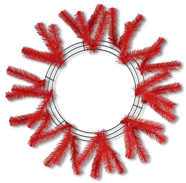 15 Inch Wire, 25 Inch OAD Work Wreath, X18 Ties - Red BBCrafts.com