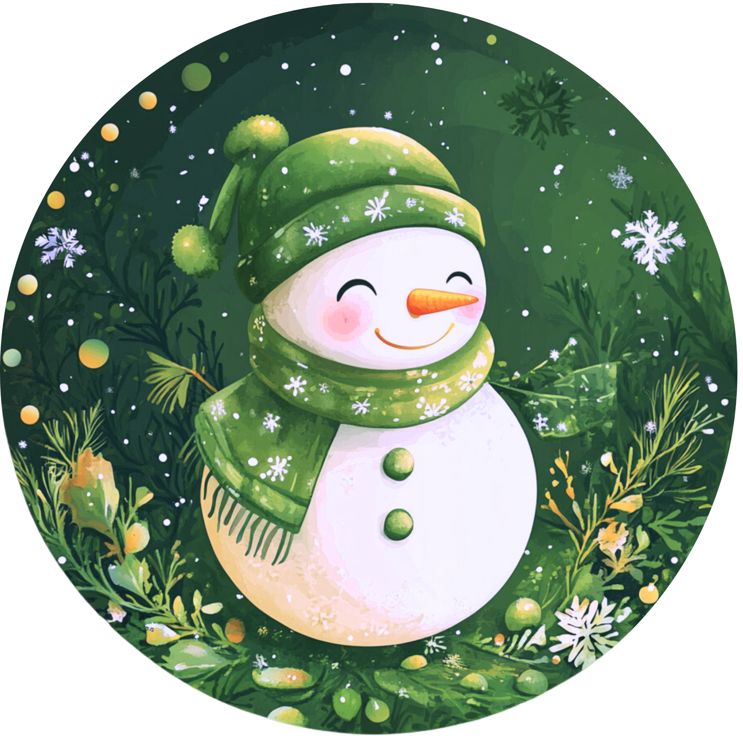 Snowman in Green Metal / Vinyl Sign - Made in USA