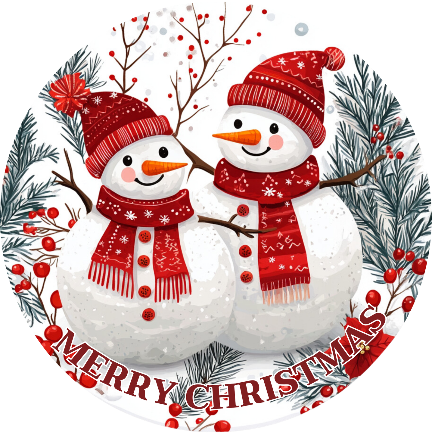 Two Snowmen in Red Hats Metal / Vinyl Sign - Made in USA