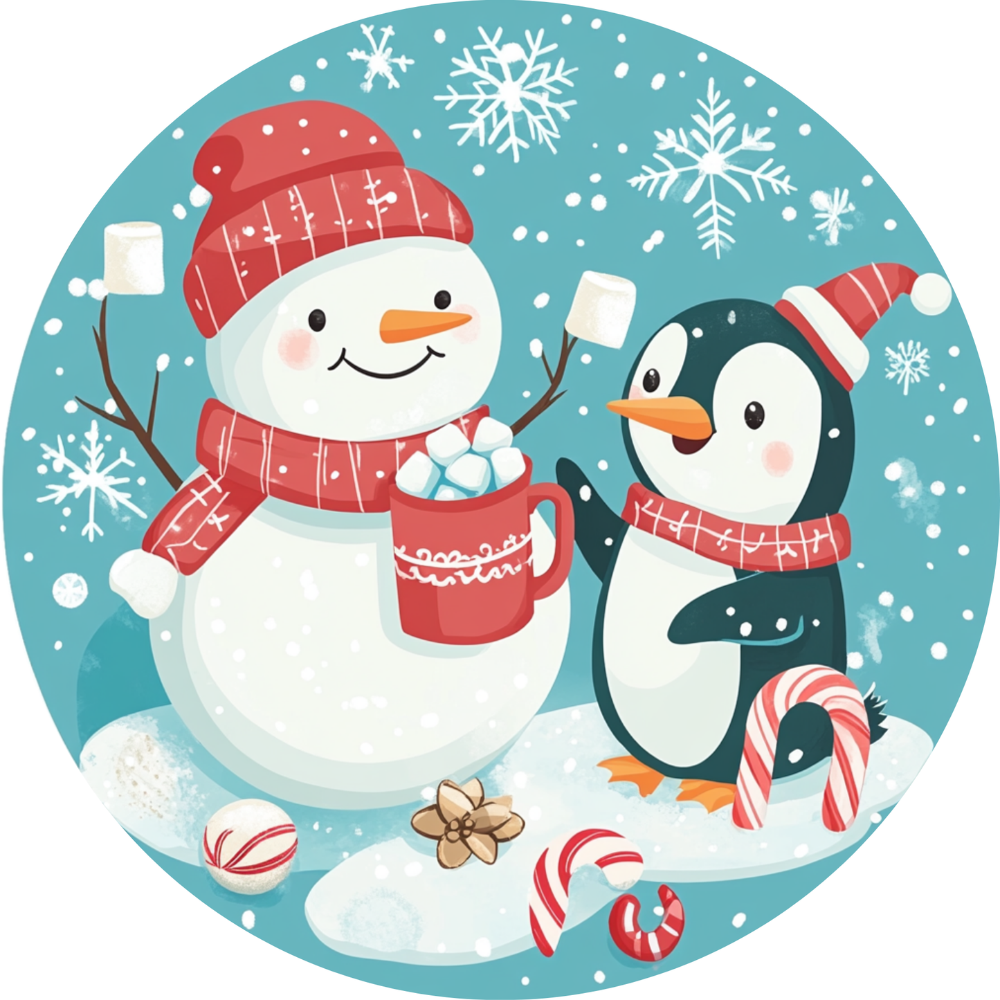 Snowman and Penguin Metal / Vinyl Sign - Made in USA