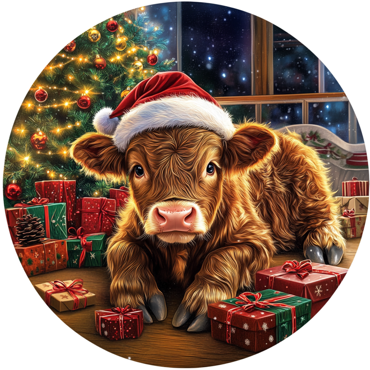 Calf with Santa Hat Metal / Vinyl Sign - Made in USA