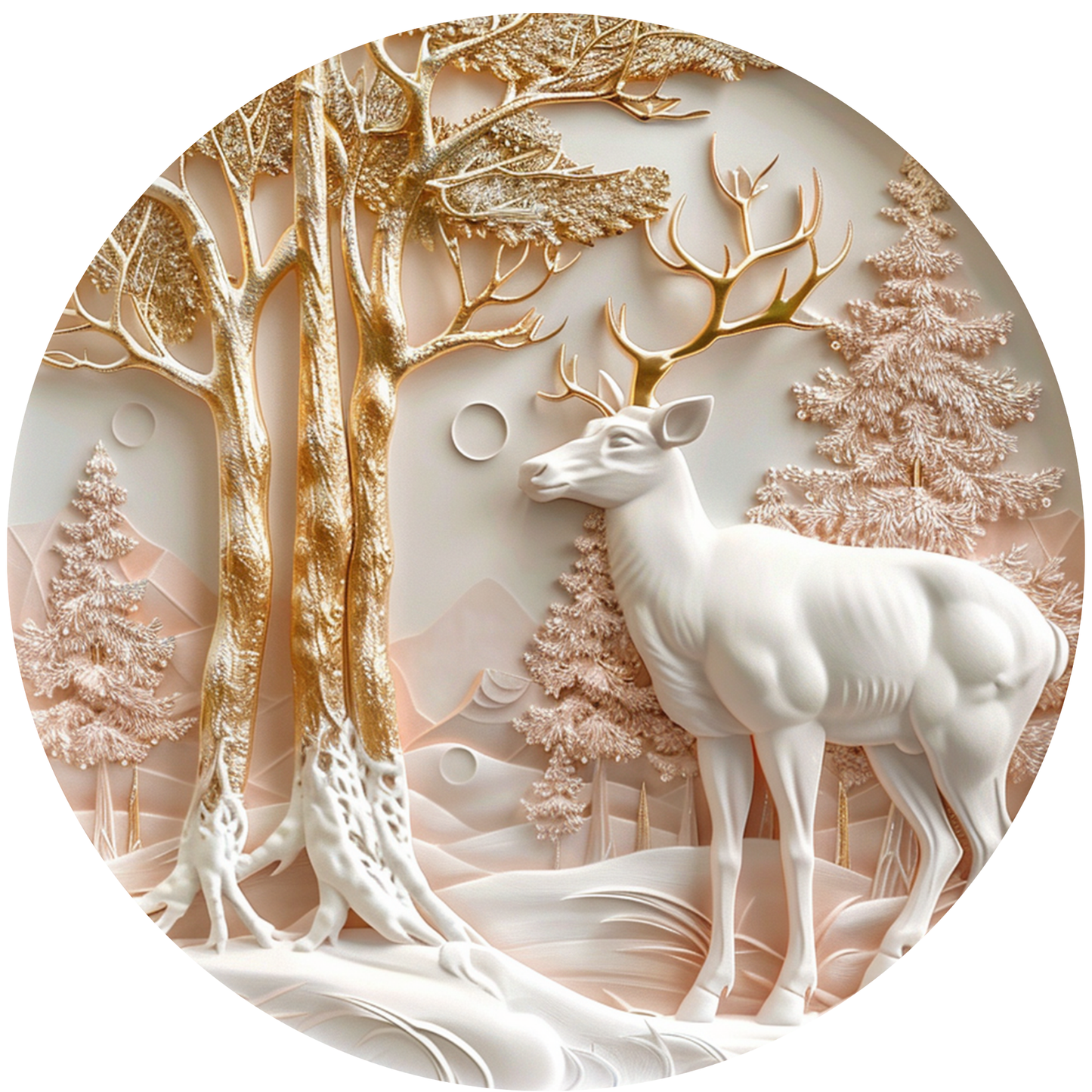 White Deer in a Snowy Golden Forest Metal / Vinyl Sign - Made in USA