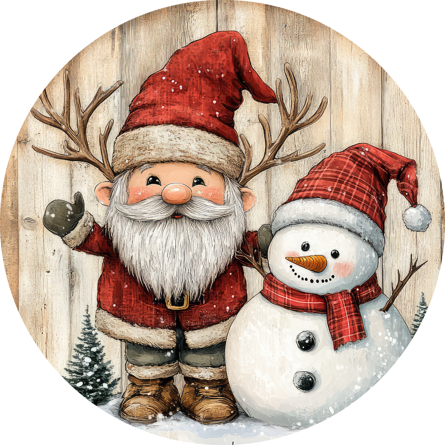 Christmas with Santa and Snowman Metal / Vinyl Sign - Made in USA