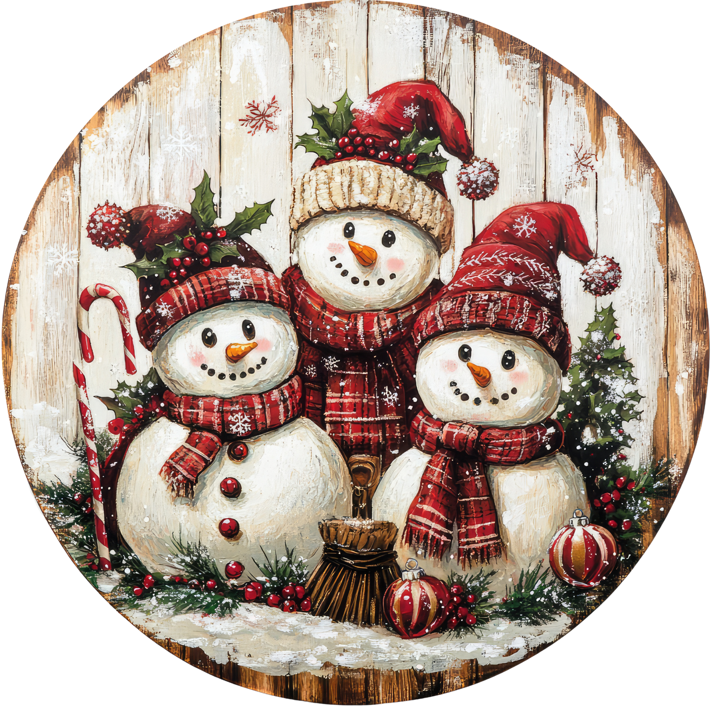 Snowmen with Red Hats Metal / Vinyl Sign - Made in USA