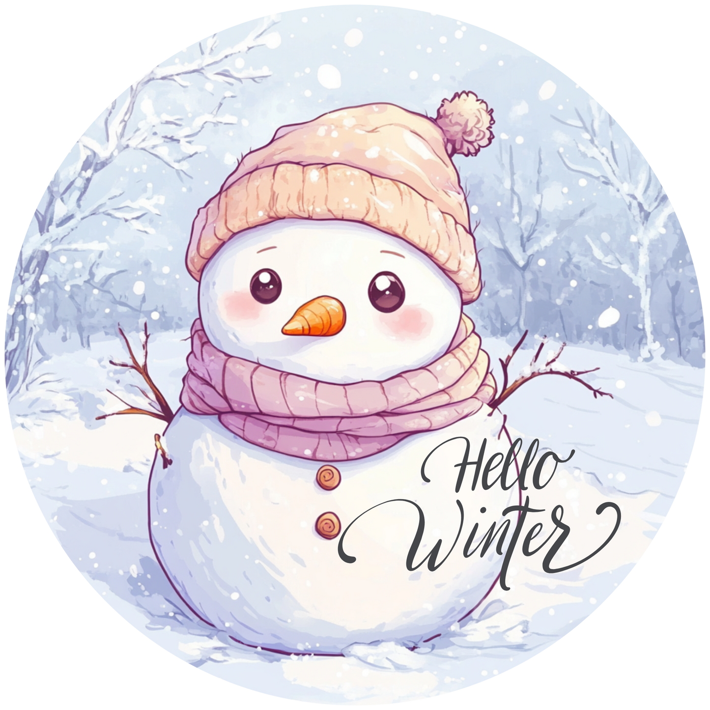 Snowman's Hello Winter Metal / Vinyl Sign - Made in USA