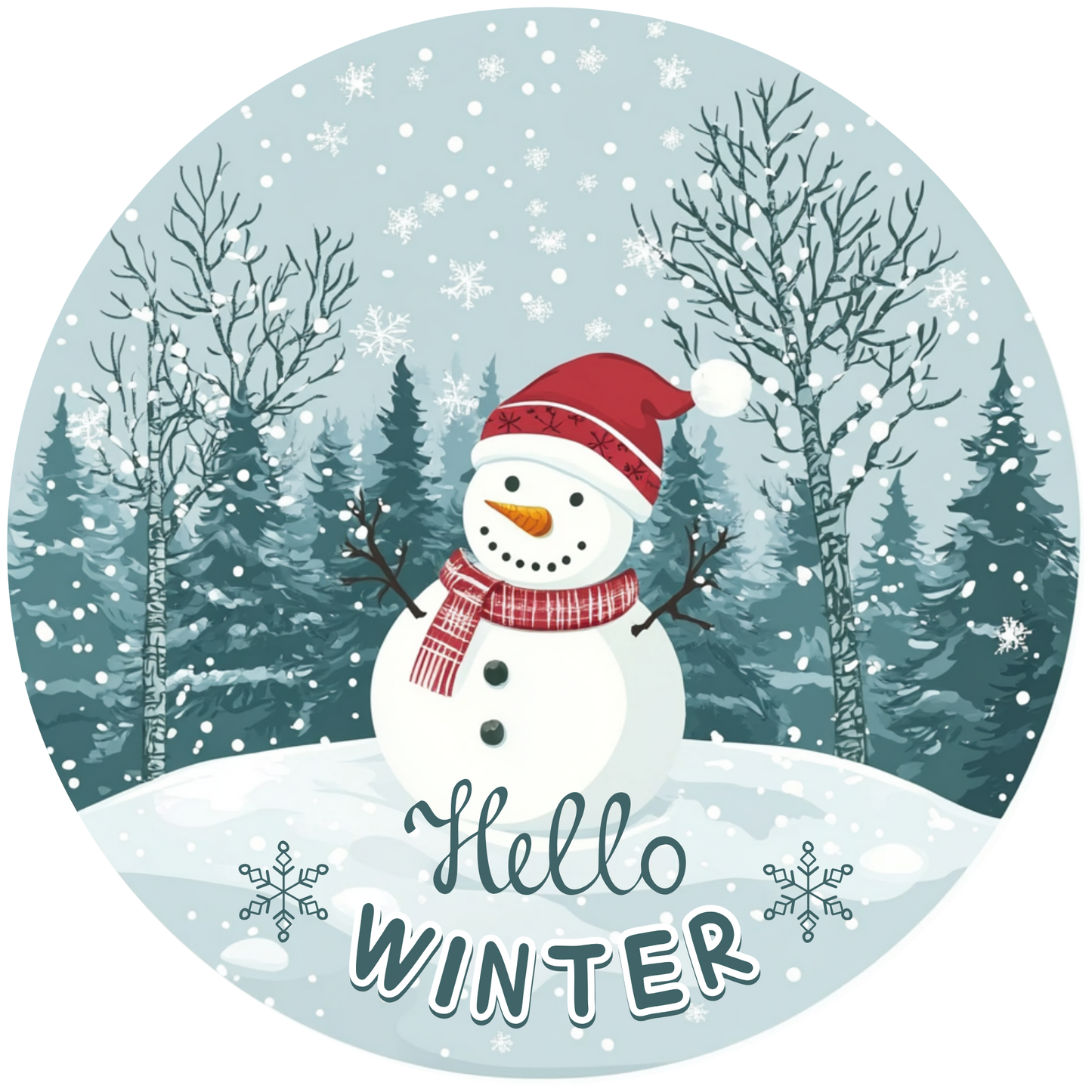 Snowman's Hello Winter Metal / Vinyl Sign - Made in USA