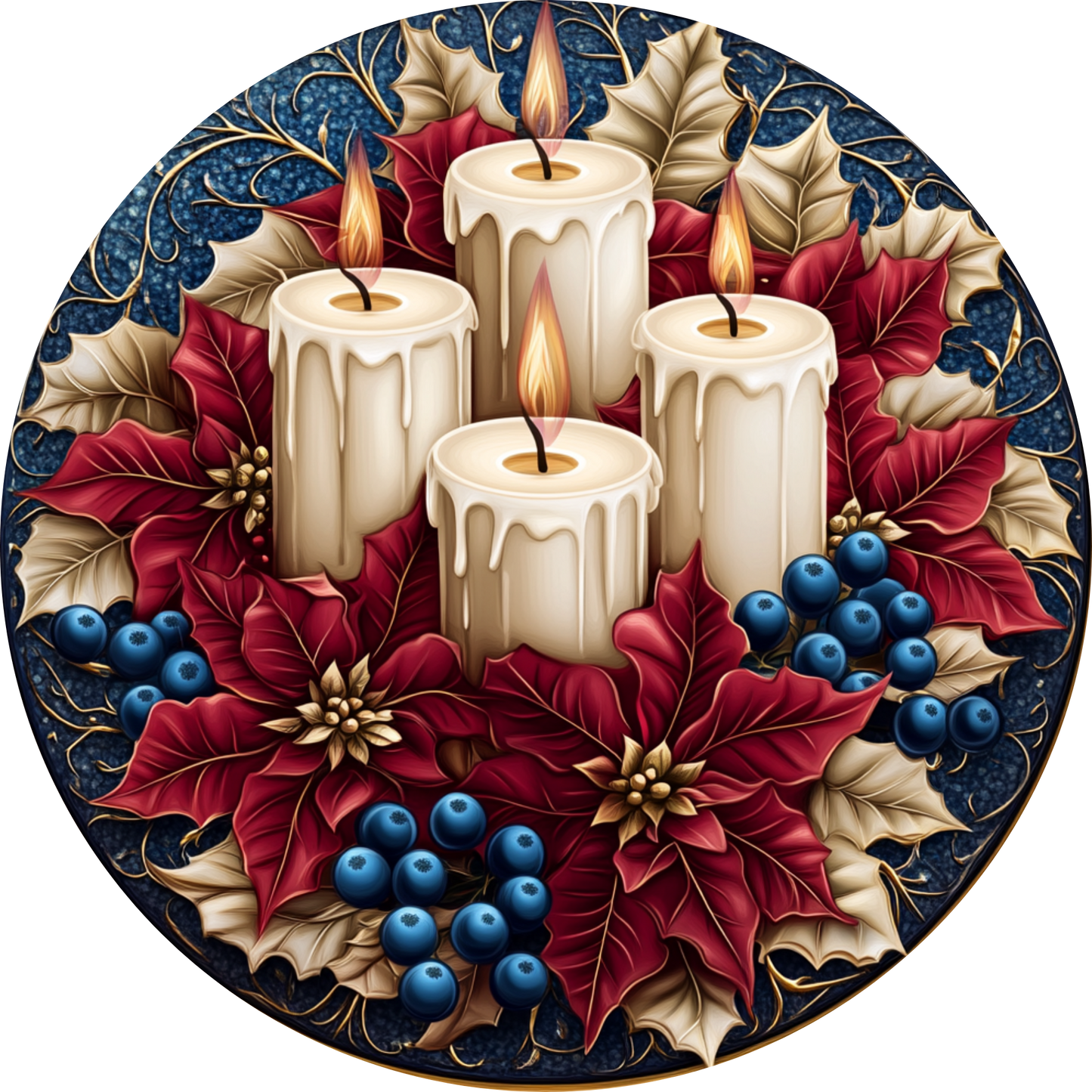 Hanukkah Festive Candles with Berries Metal / Vinyl Sign - Made in USA