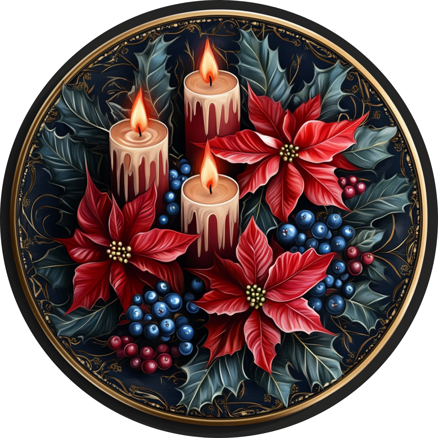 Hanukkah Festive Candles with Berries Metal / Vinyl Sign - Made in USA