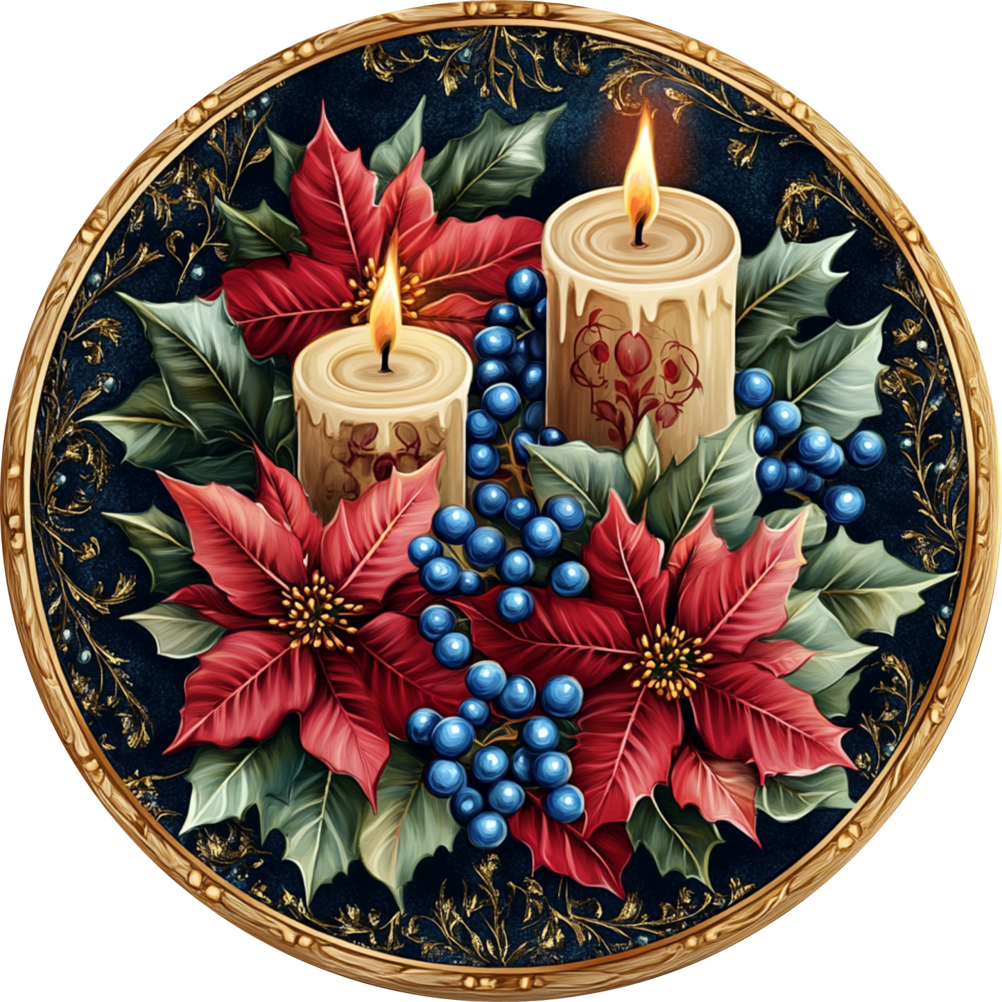 Hanukkah Festive Candles with Berries Metal / Vinyl Sign - Made in USA