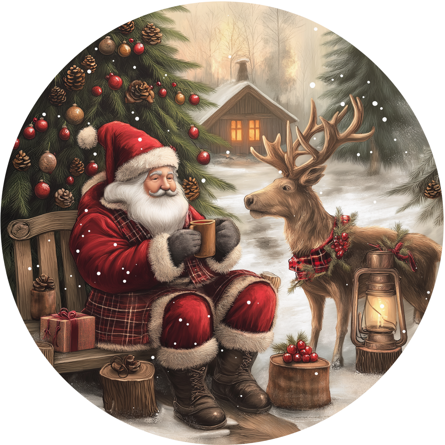 Santa and Reindeer Metal / Vinyl Sign - Made in USA