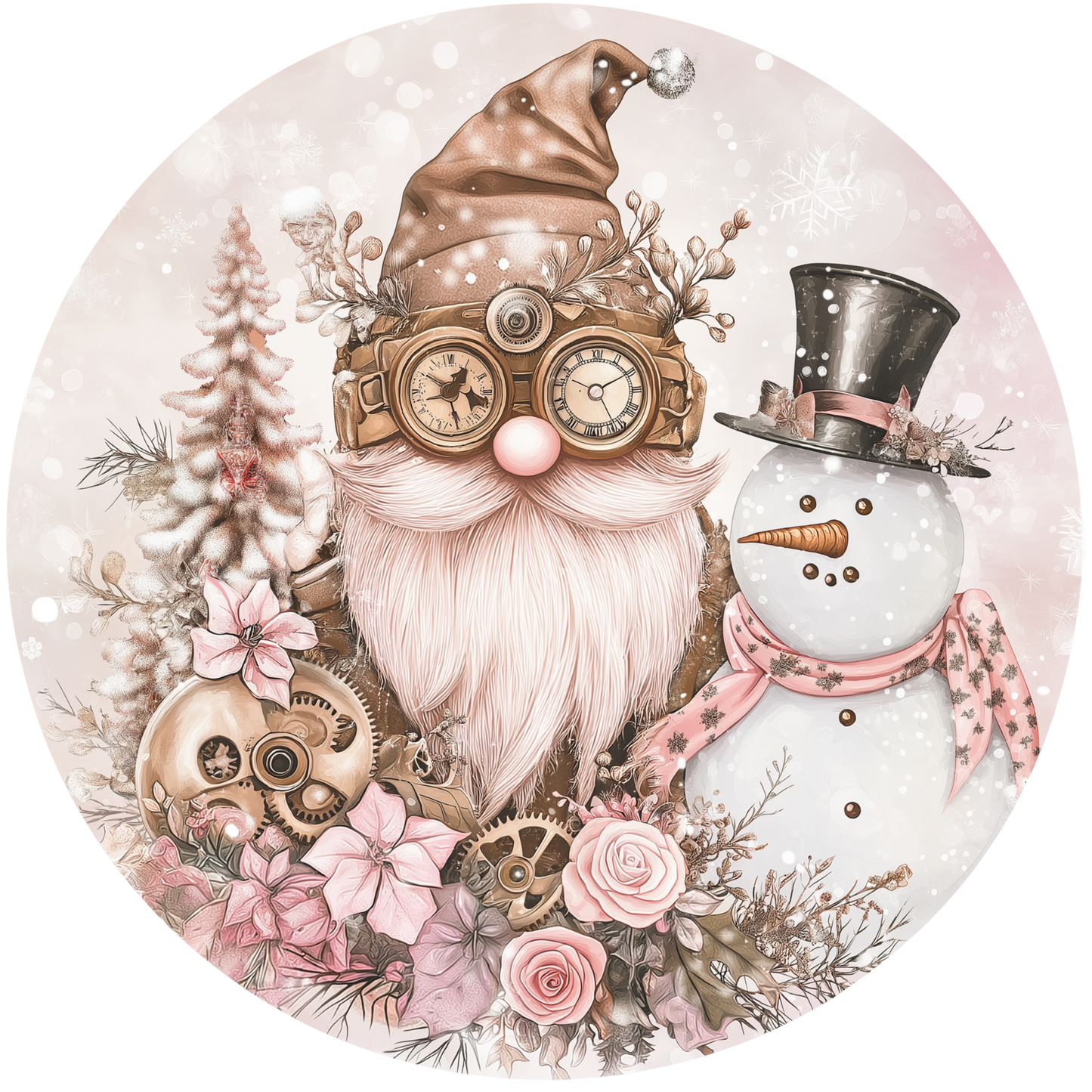 Steampunk Gnome and Snowman Winter Friends Metal / Vinyl Sign - Made in USA