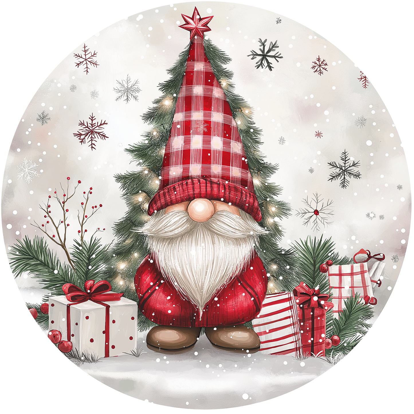 Christmas Gnome with Gifts Metal / Vinyl Sign - Made in USA
