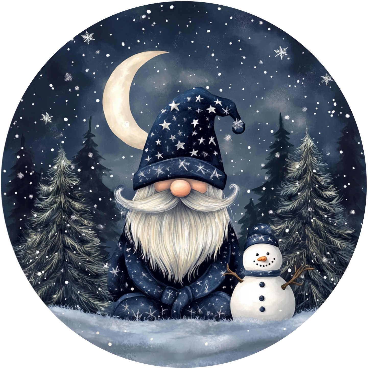 Gnome and Snowman Under The Starry Sky Metal / Vinyl Sign - Made in USA