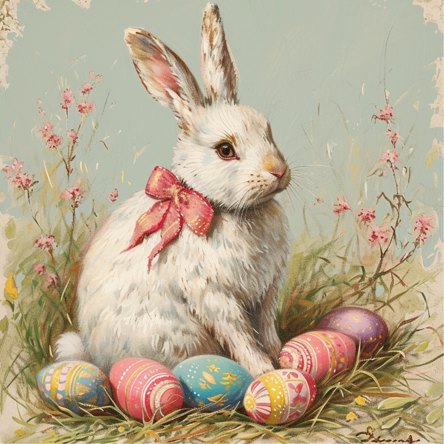 Bunny and Eggs Metal Sign - Made in USA