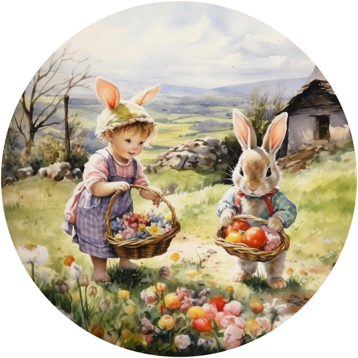 Baby Girl & Bunny Easter Hunt Metal / Vinyl Sign - Made in USA