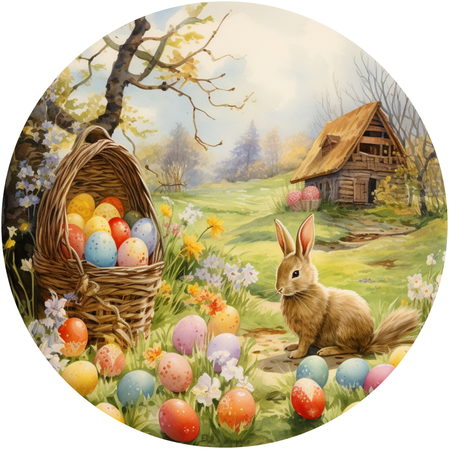 Bunny & Colorful Eggs Metal / Vinyl Sign - Made in USA