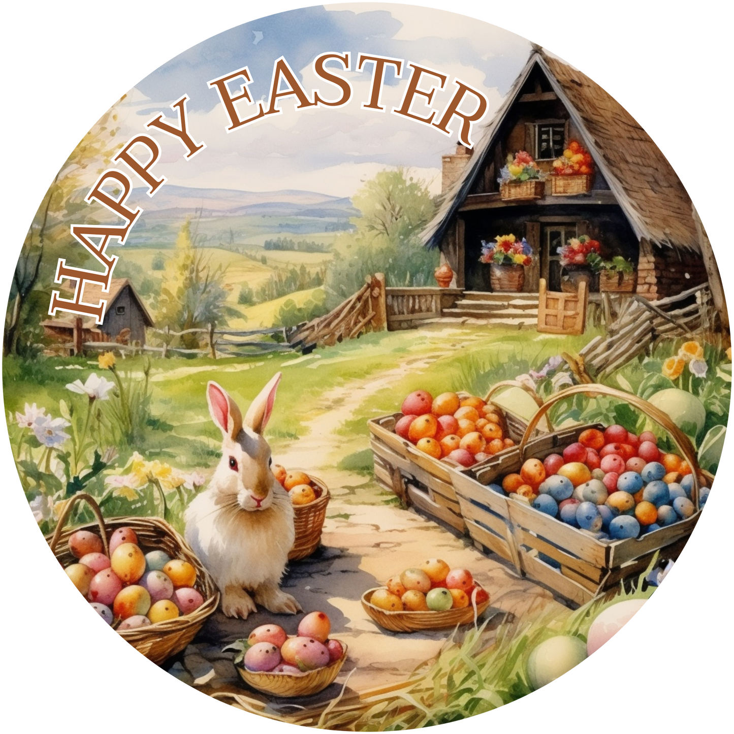 Happy Easter Bunny & Colorful Eggs Metal / Vinyl Sign - Made in USA