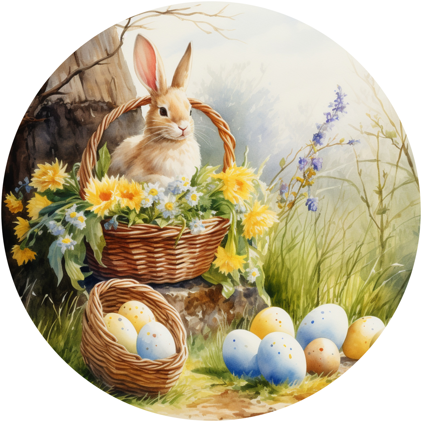 Bunny & Colorful Eggs Metal / Vinyl Sign - Made in USA