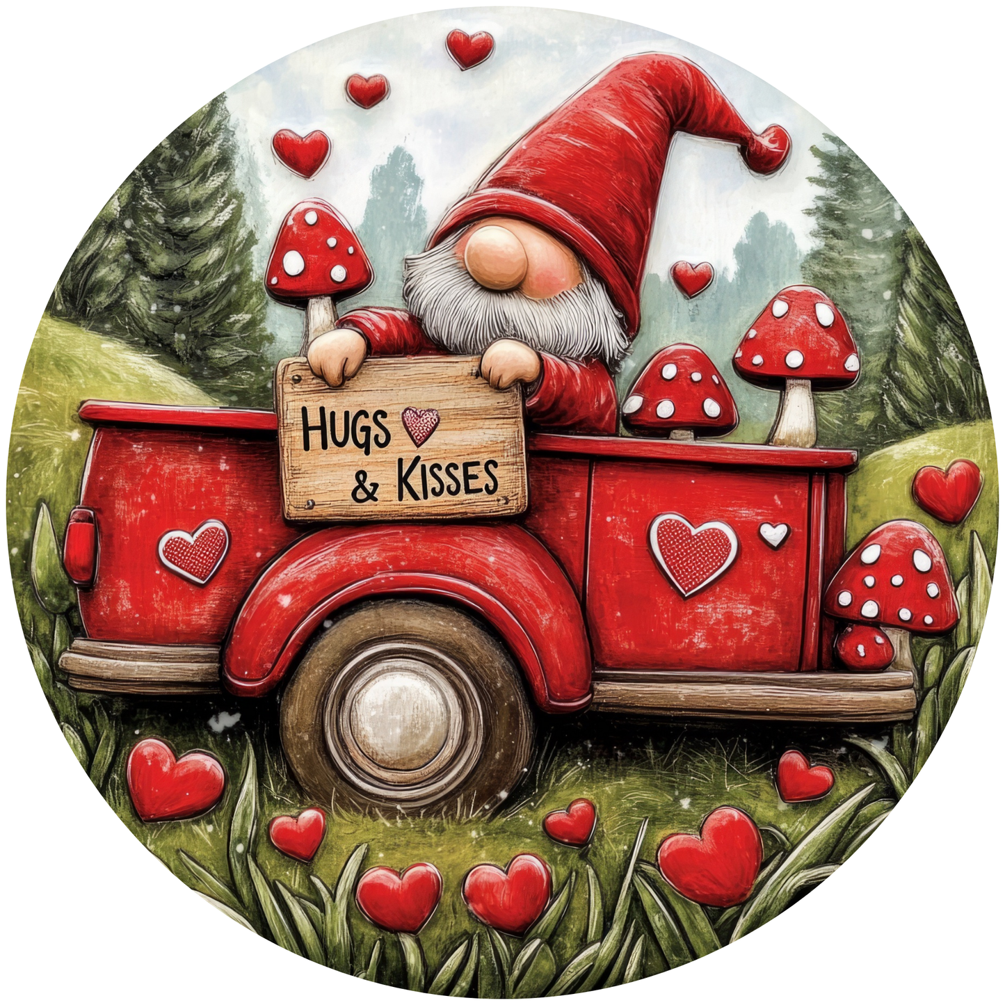 Hugs and Kisses Gnome Metal / Vinyl Sign - Made in USA