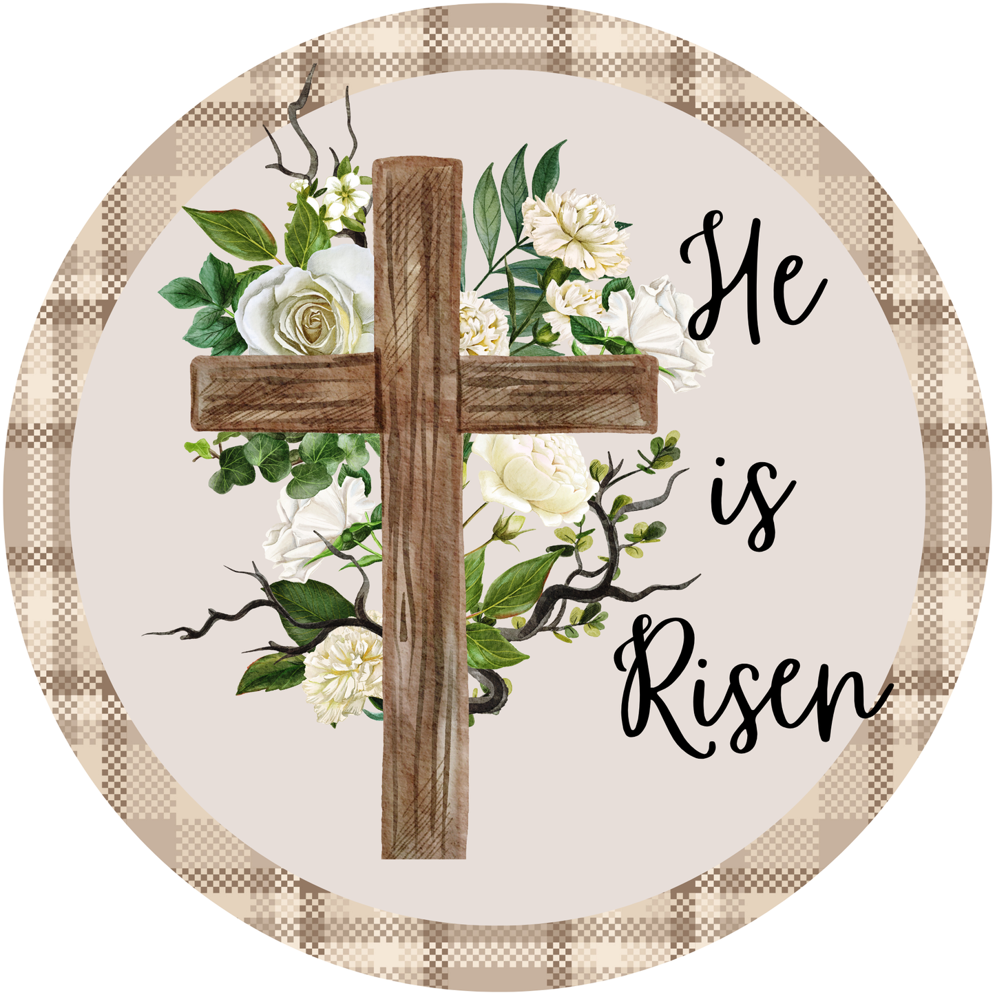 He is Risen a Springtime Celebration Floral Cross Metal / Vinyl Sign - Made in USA