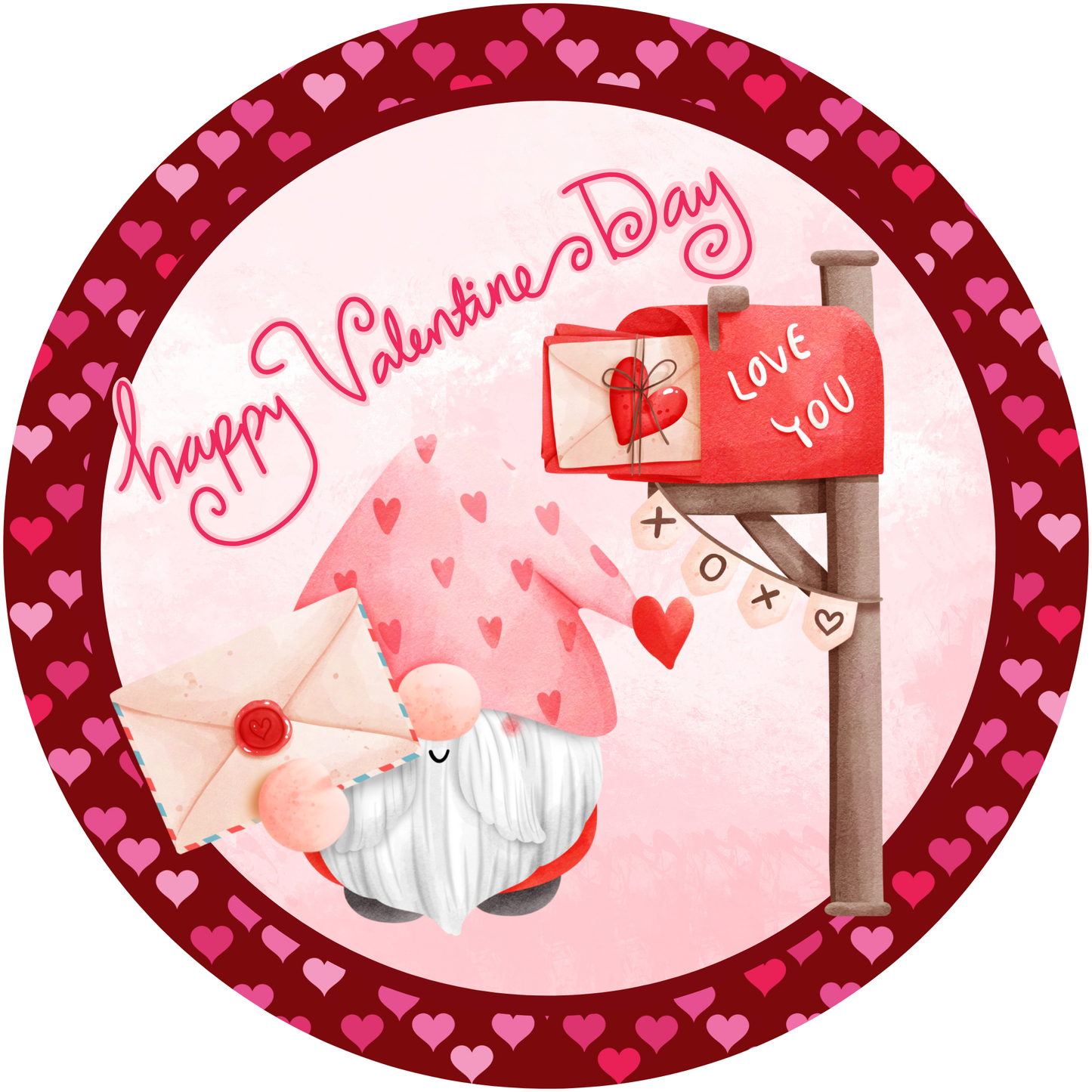 Happy Valentine's Day Gnome Delivering Love Letters Metal / Vinyl Sign - Made in USA