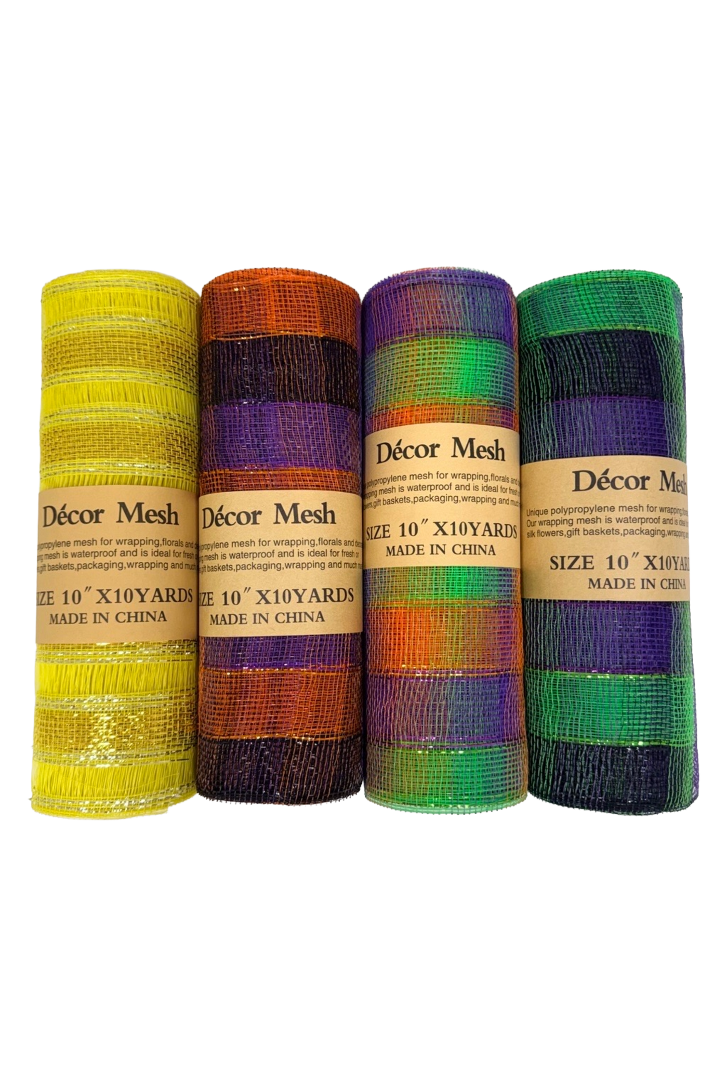 10 Inch x 10 Yards - Poly Deco Mesh with Laser Mono Stripe Multi Colors - Pack of 4