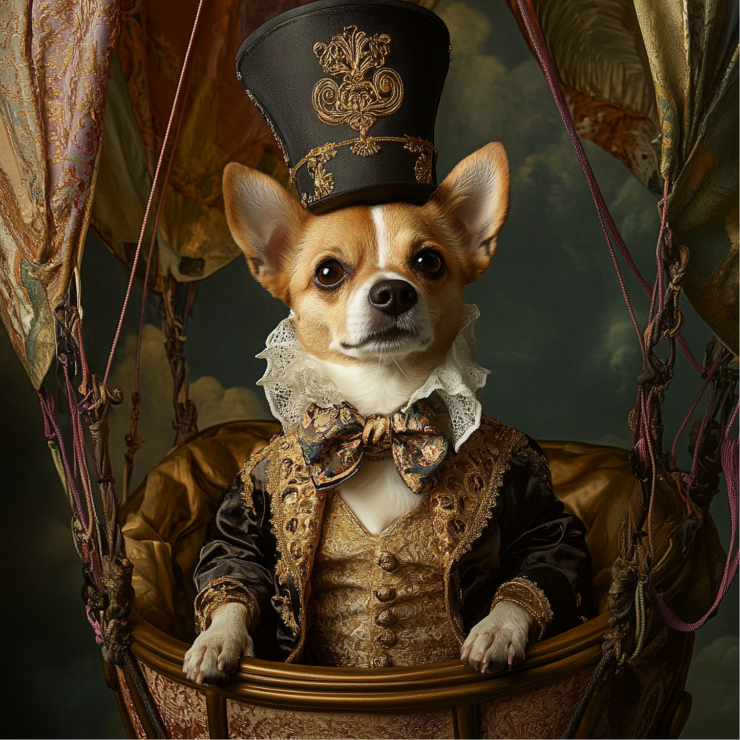 Victorian Dog in a Hot Air Balloon Metal Sign - Made in USA